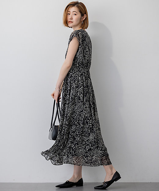 洗える】アンティークフラワープリント ワンピース