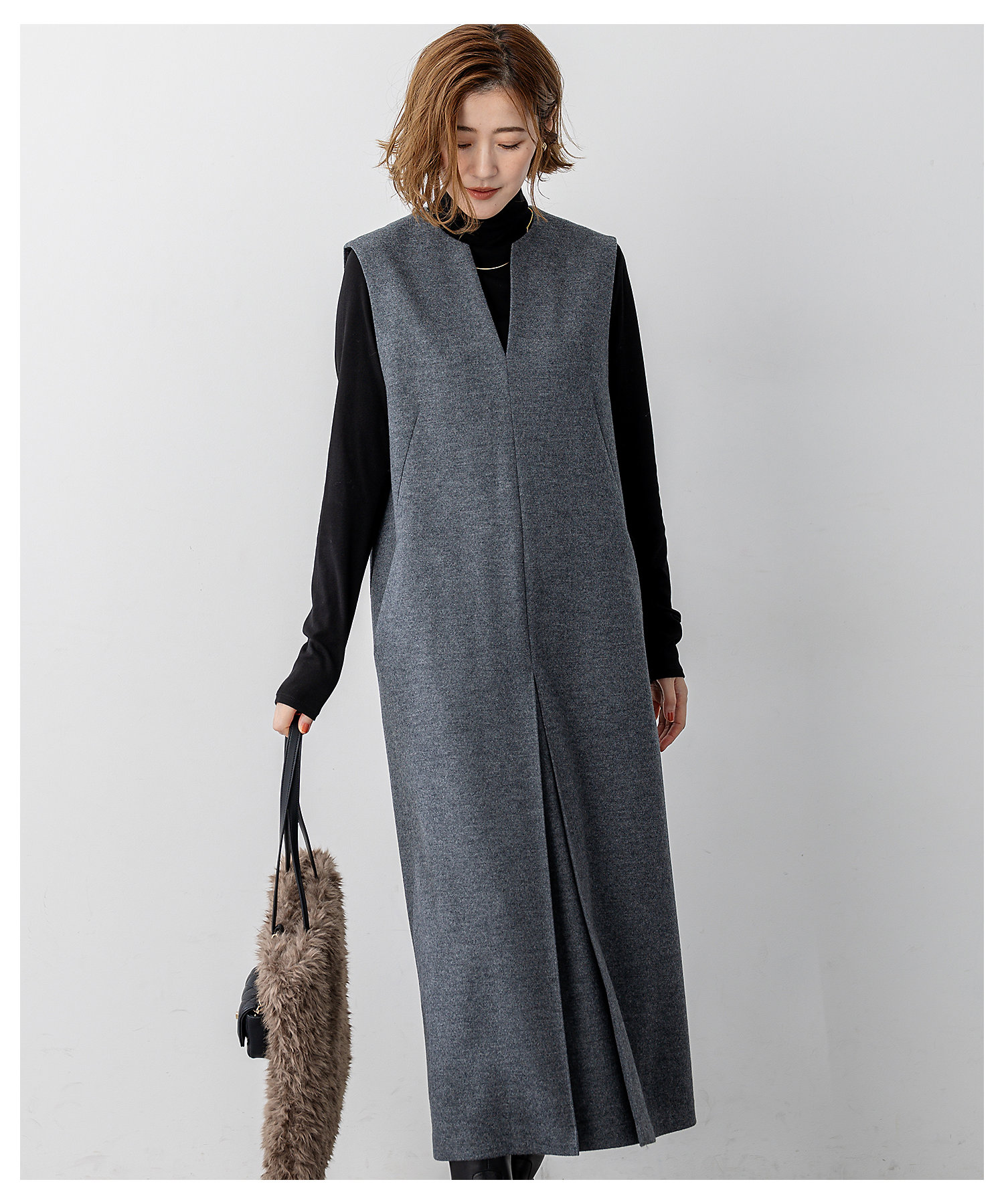 23AW セオリーリュクス Vネックウールワンピース ジャンパースカート40