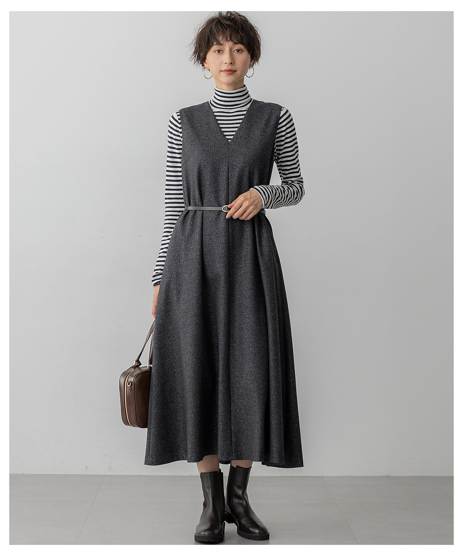 ラメミックスツイード Vネックワンピース（OPWOGW0517