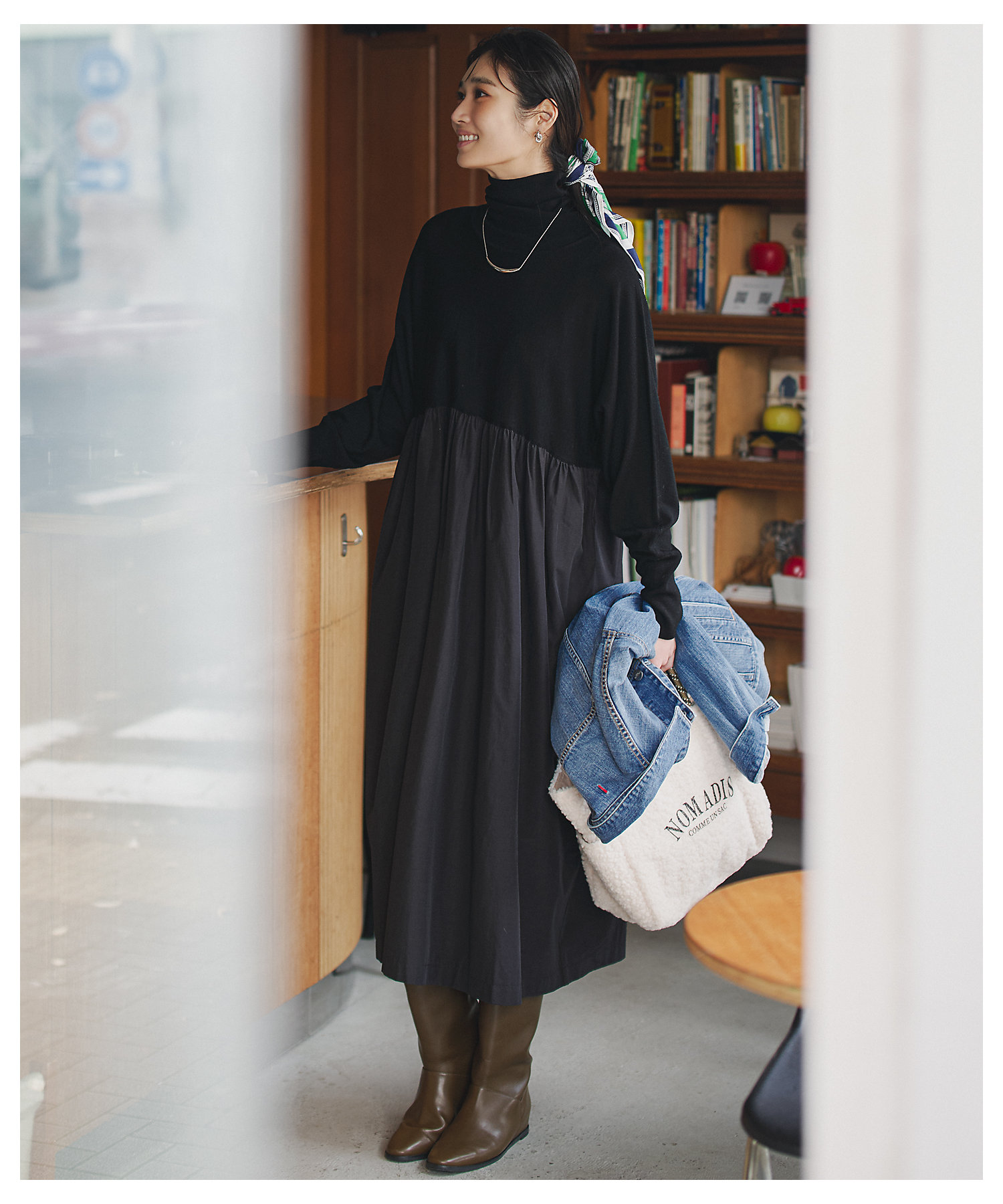 洗える】ギャザーコンビ ニットワンピース（OPWOGW0658