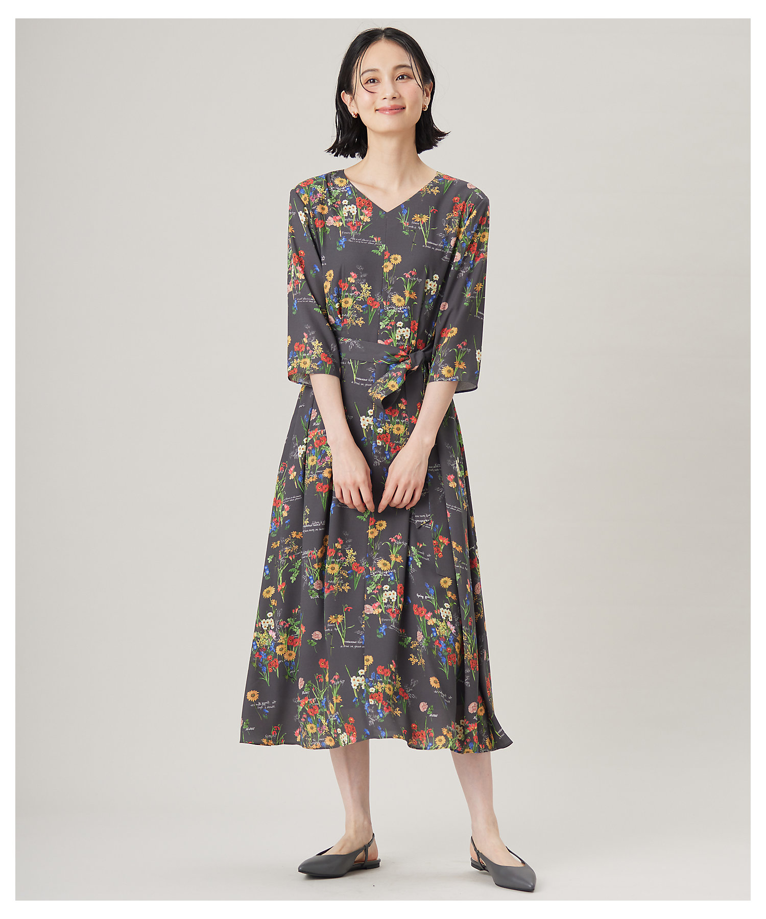 洗える】フラワーガーデンプリント ワンピース（OPWRGM0306