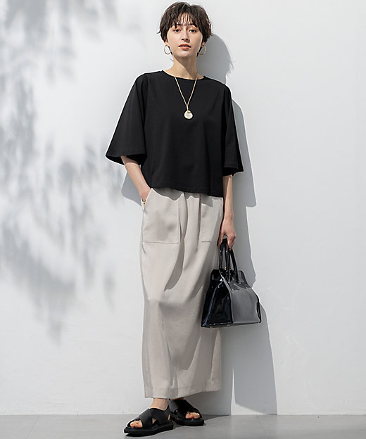 撥水加工／洗える】スムースサテン Iライン スカート