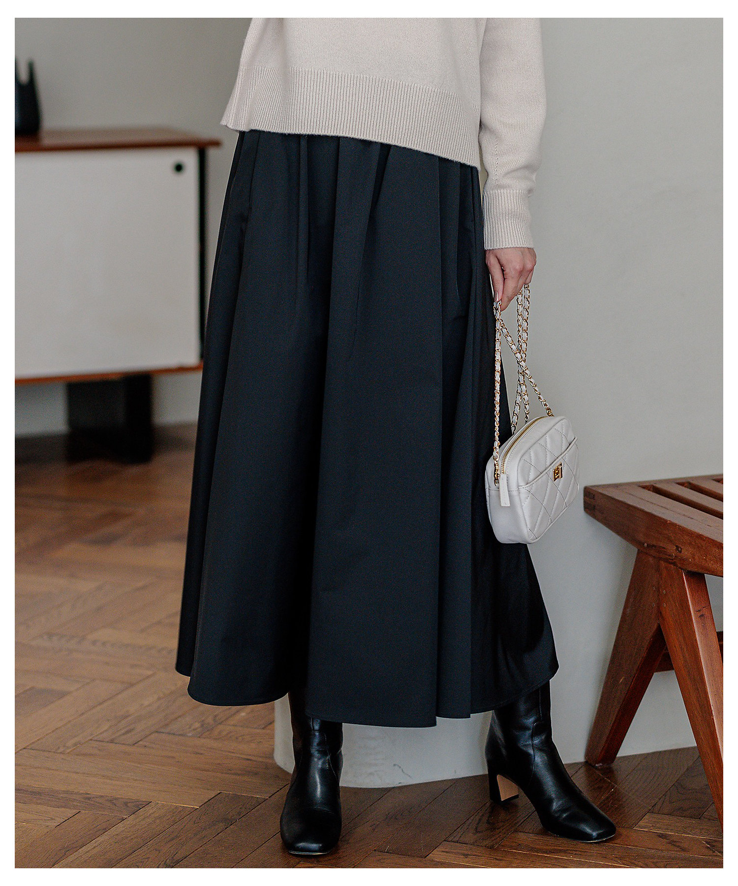 洗える】ブライトタフタ ギャザー スカート（SKWWGS6017