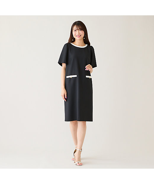 接触冷感／イージーケア】リネンライクバックリボンワンピース