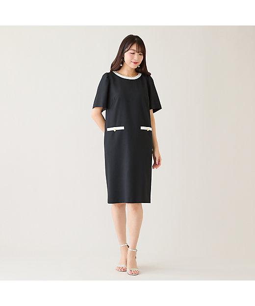 接触冷感／イージーケア】リネンライクバックリボンワンピース