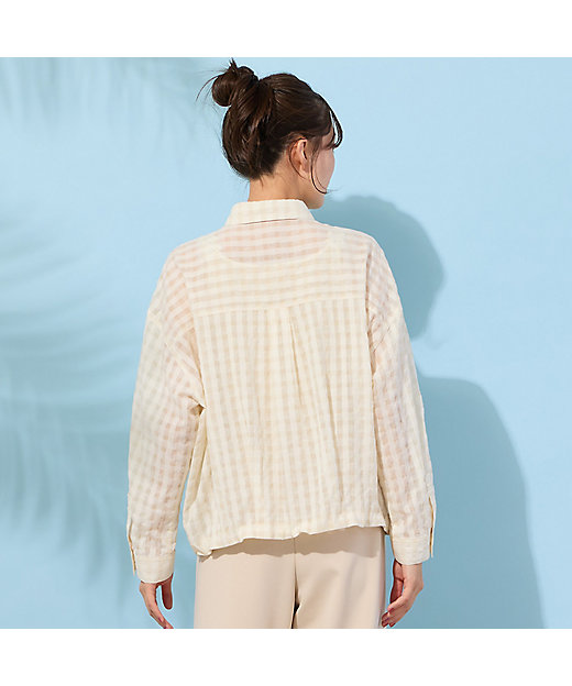 手洗いOK】シズルチェック・バルーンヘムブラウス（56032608