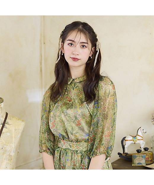 22fabric】ボタニカルフラワー／ 襟付きブラウス