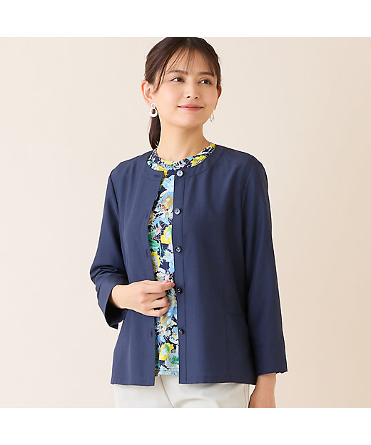 洗える】麻混ノーカラーブラウス（12032633） | LOBJIE (Women