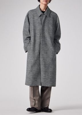 ウールニット グレンチェック ステンカラーコート
