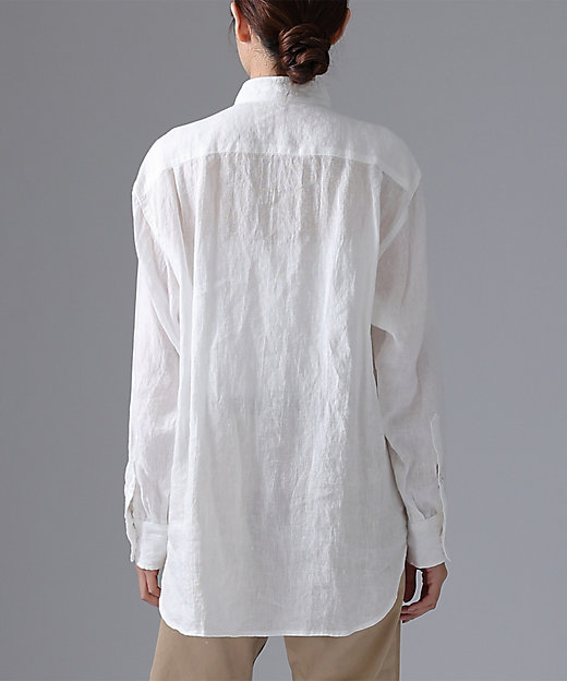 エド haddow リネンピンタックバンドカラーシャツ