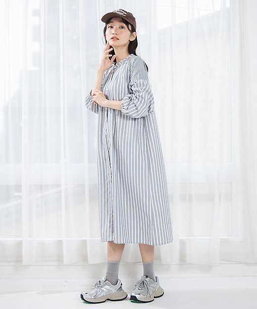 FONTLAB ストライプバンドカラーシャツワンピース