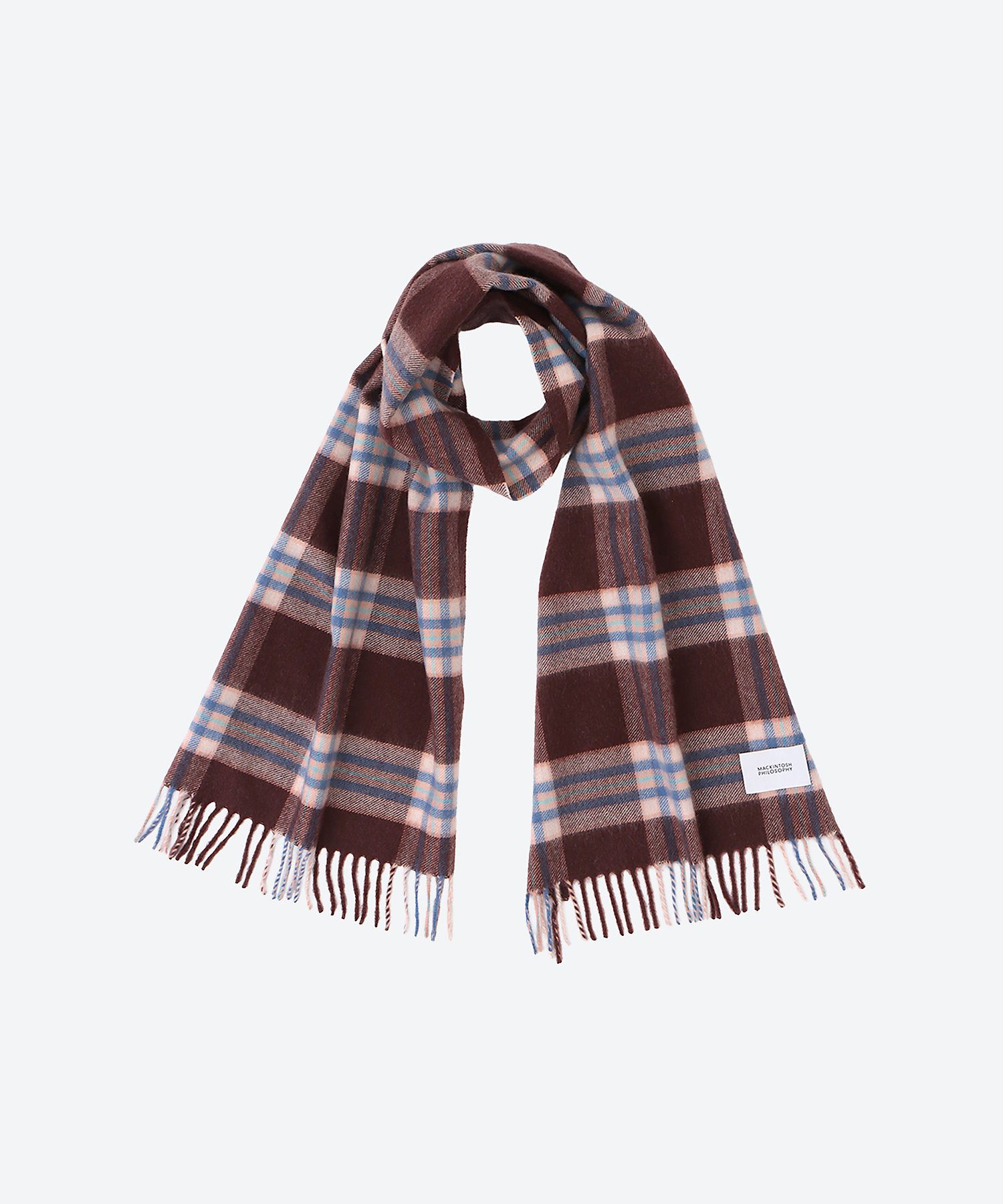 カシミヤ100％紡毛チェックマフラー 2443152044