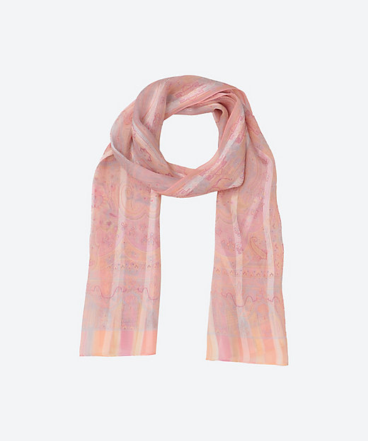 シルクサテンゴース プリントロングスカーフ 2406251071