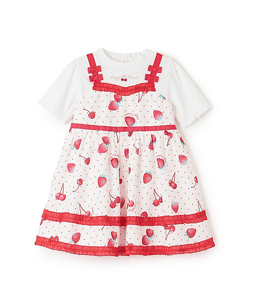 イチゴチェリードット柄 ドッキングワンピース＆ブルマセット