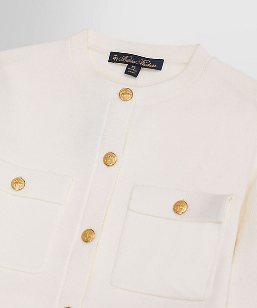 ミラノリブ ゴールドボタン ノーカラーニットジャケット | Brooks