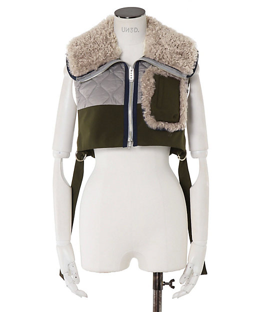 BIG COLLAR FABRIC MIX VEST【セットアップ着用