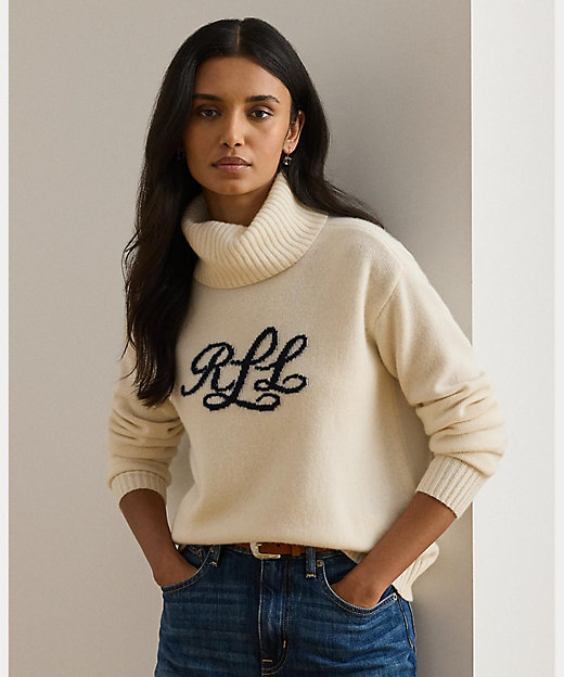 ロゴ カシミヤ タートルネック セーター