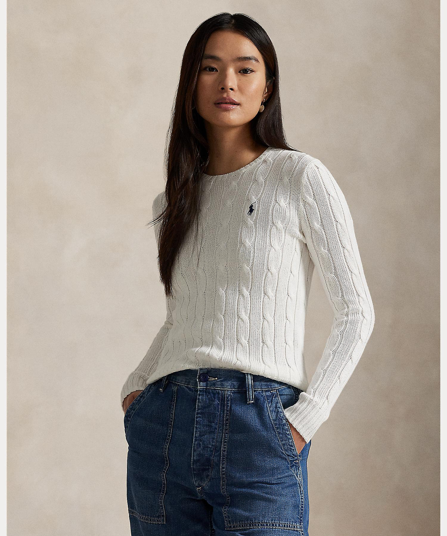 ケーブルニット コットン クルーネック セーター