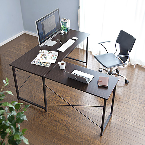 L字型デスク 幅150cm+90cm ダークブラウン 100-DESKH011BR【イス王国】