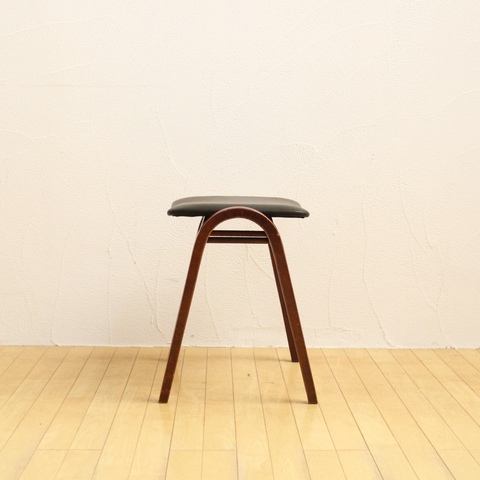 秋田木工 used リメイクチェア スタッキングスツール 本革 黒