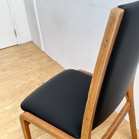 used リメイク 天童木工 ダイニングチェア2脚セット 合皮レザー黒