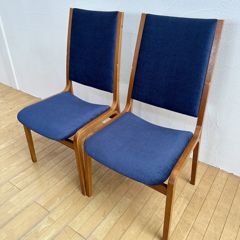 used リメイク 天童木工 ダイニングチェア2脚セット 青色 | オリジナル