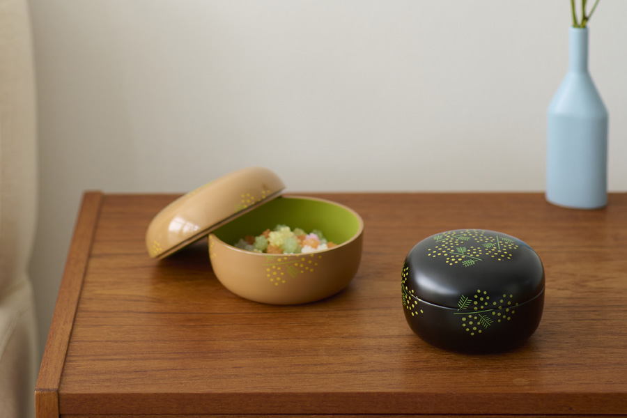 MIMOSA ボンボニエール 大 黒/白 漆塗り 漆器の井助