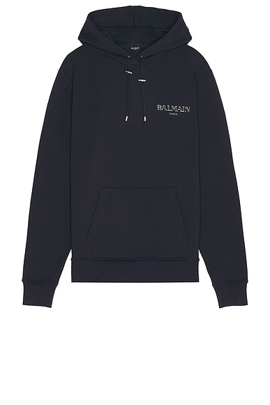 BALMAIN Vintage Gel Hoodie in Dark Navy & Chrome Grey | FWRD