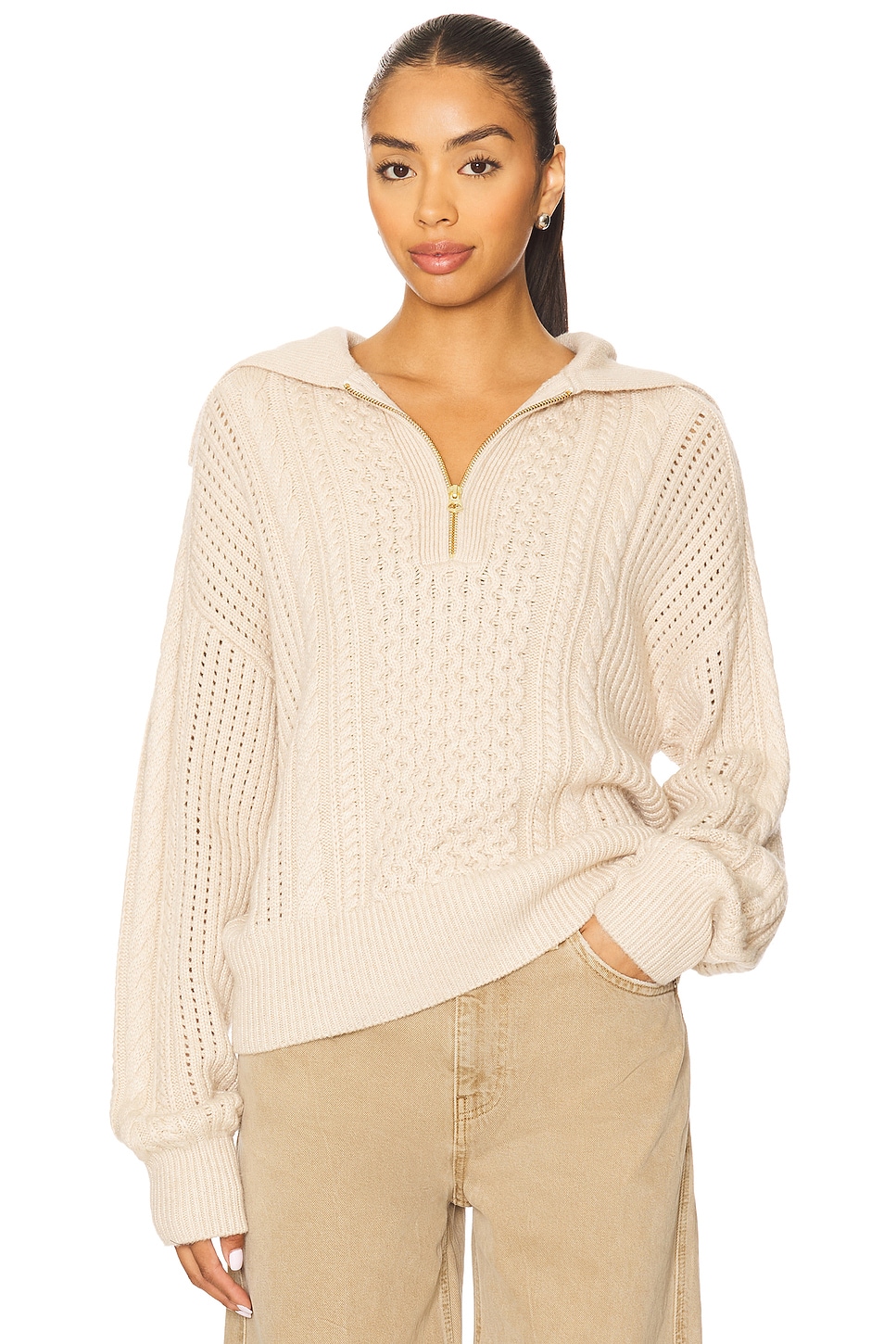 Varley - Camello Relaxed Cable Half Zip Sweater | Plush