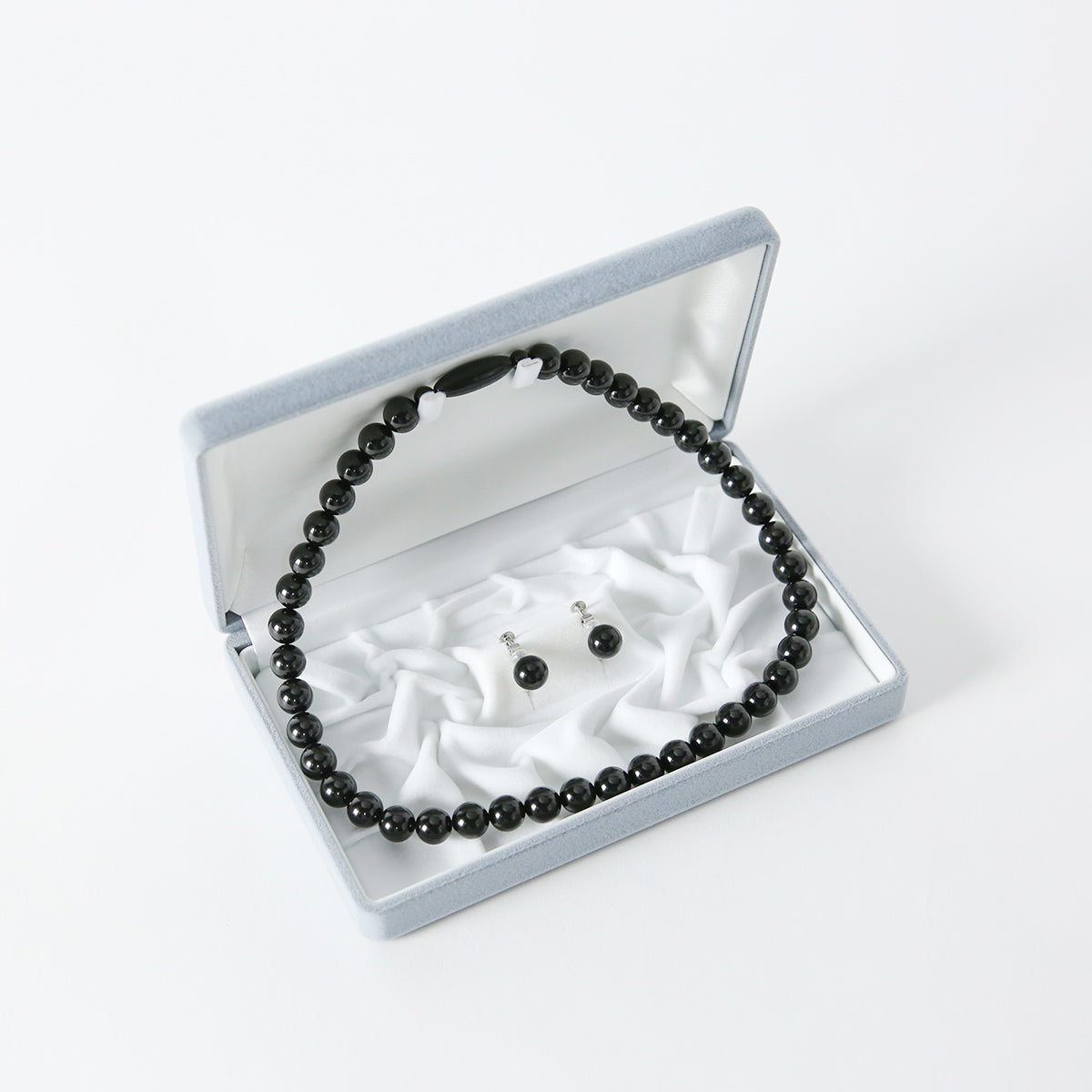 天然10mmジェット ネックレス&イヤリング(ピアス) 2点セット