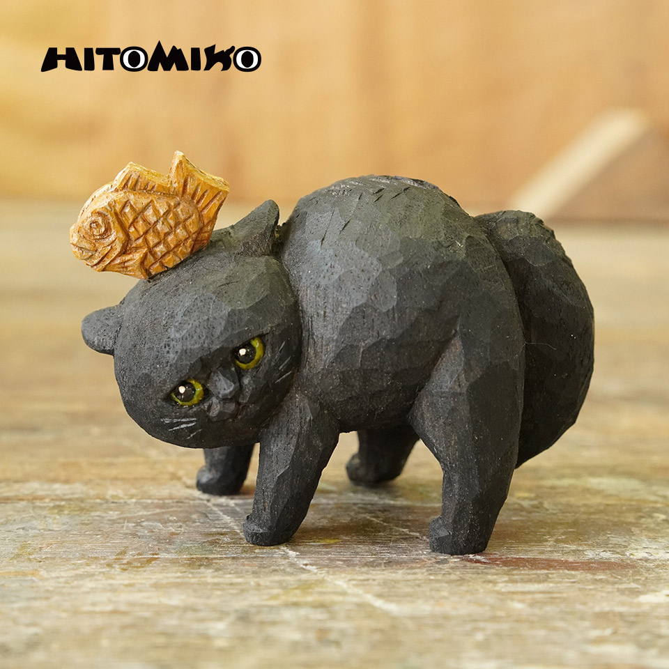 やんのかステップ木彫作品 木彫作品 スイーツ乗せ たい焼き【HITOMIKO
