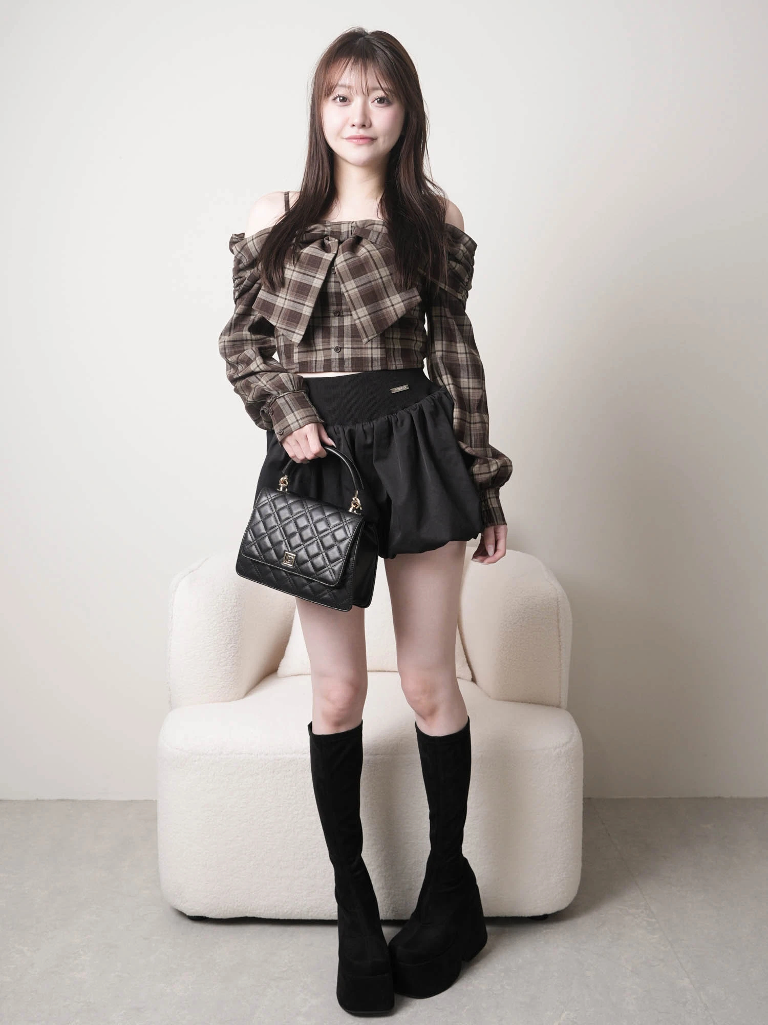 LIP SERVICE（リップサービス）｜ オフショルリボンチェックシャツ