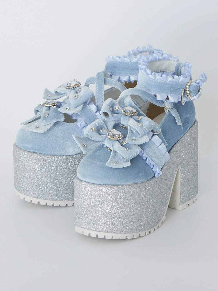 キラキラビジューベロアリボン厚底シューズ - Ank Rouge(アン