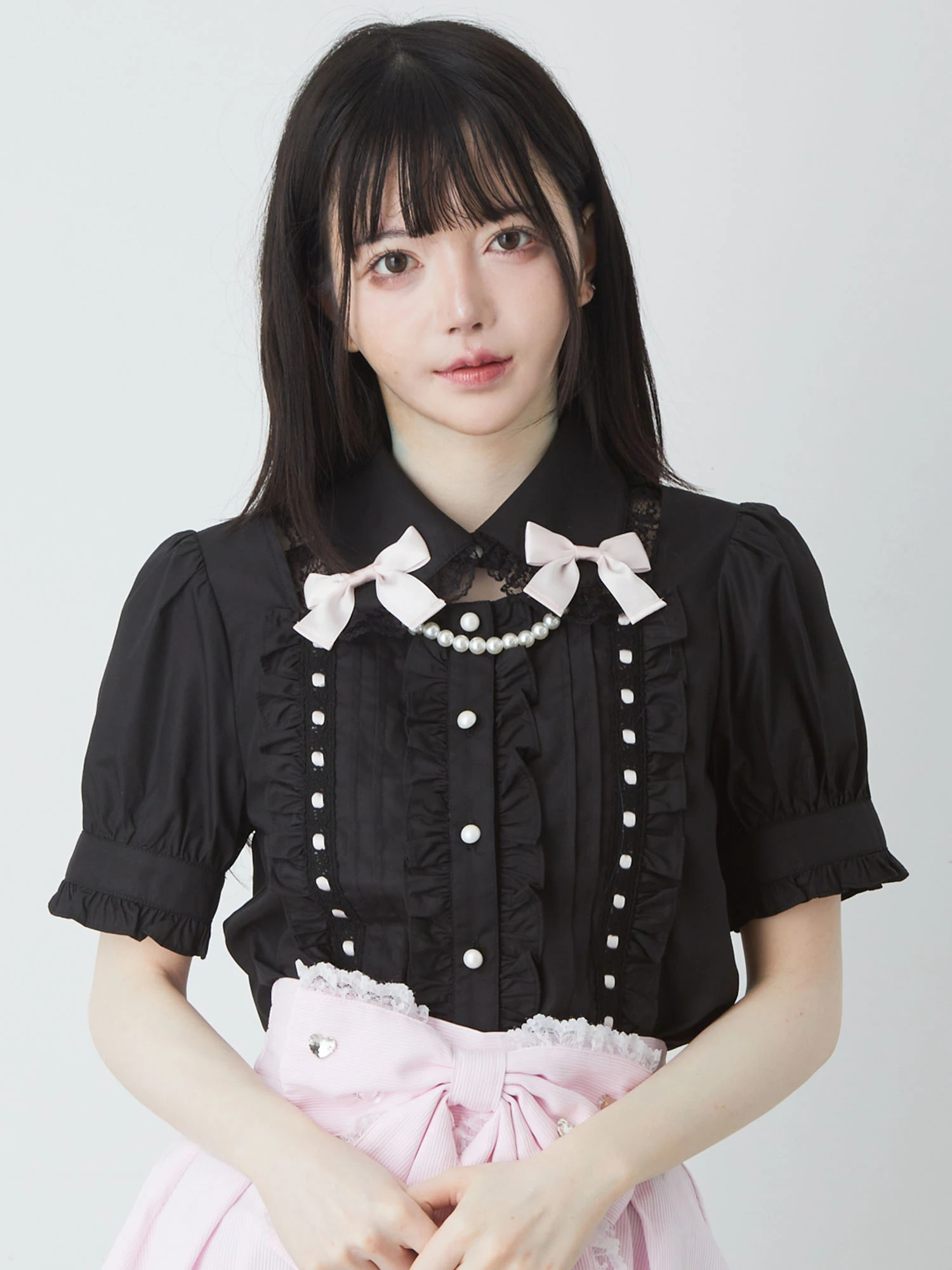 リボン丸衿フリルブラウス - Ank Rouge(アンクルージュ)のシャツ