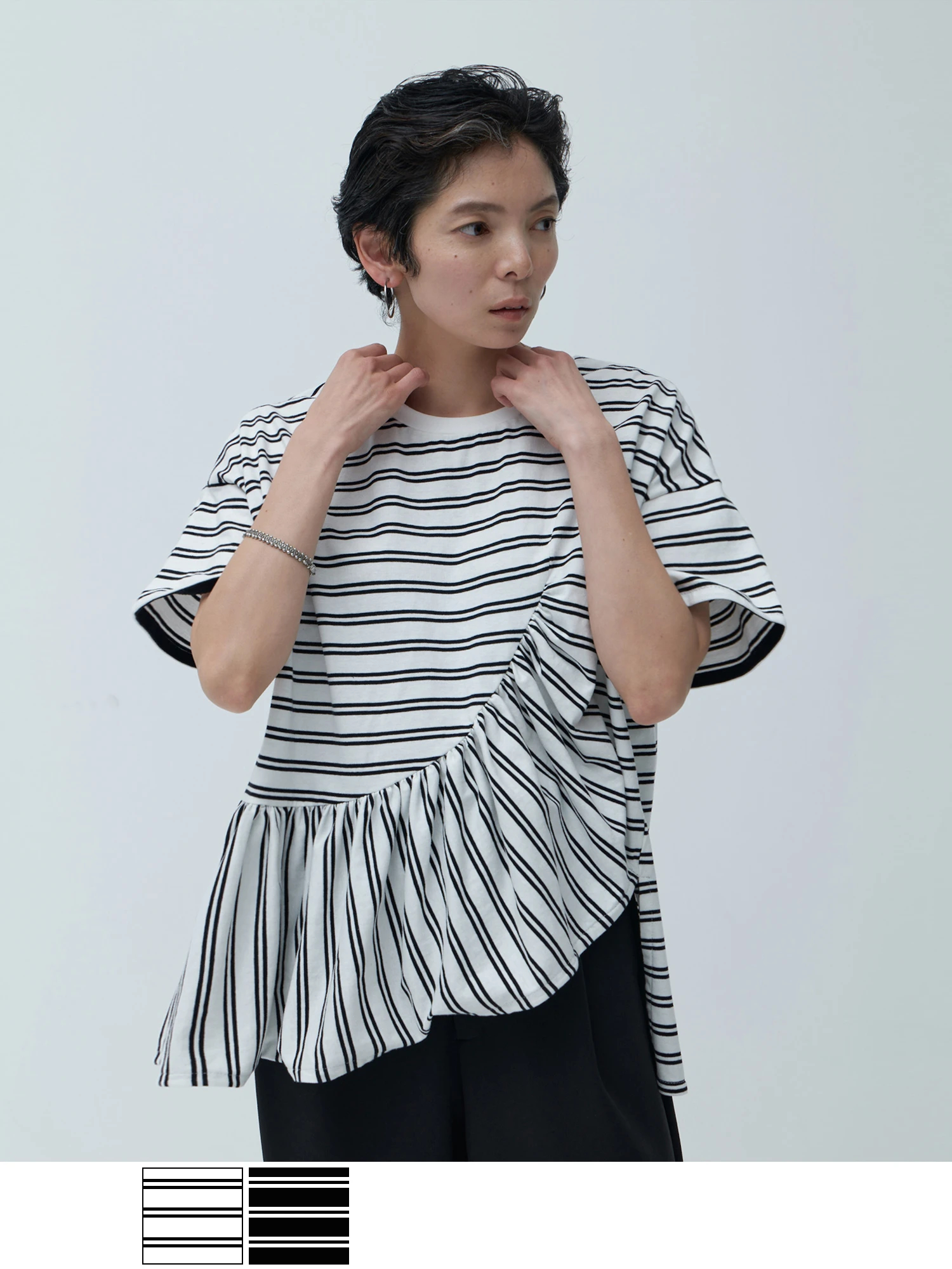 アシンメトリーペプラムボーダーT / Brown&Street（ブラウンアンド