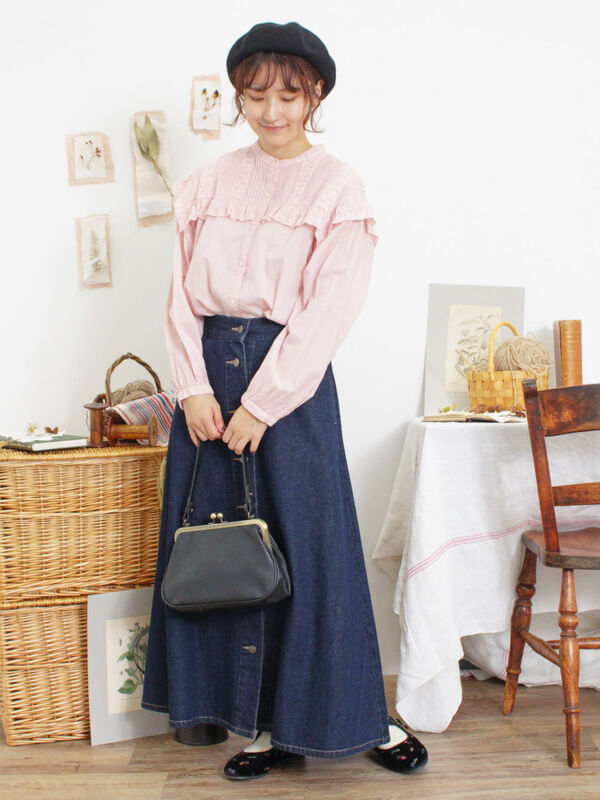 セール】 【Sサイズ WEB限定】フロント釦フレアデニムスカート