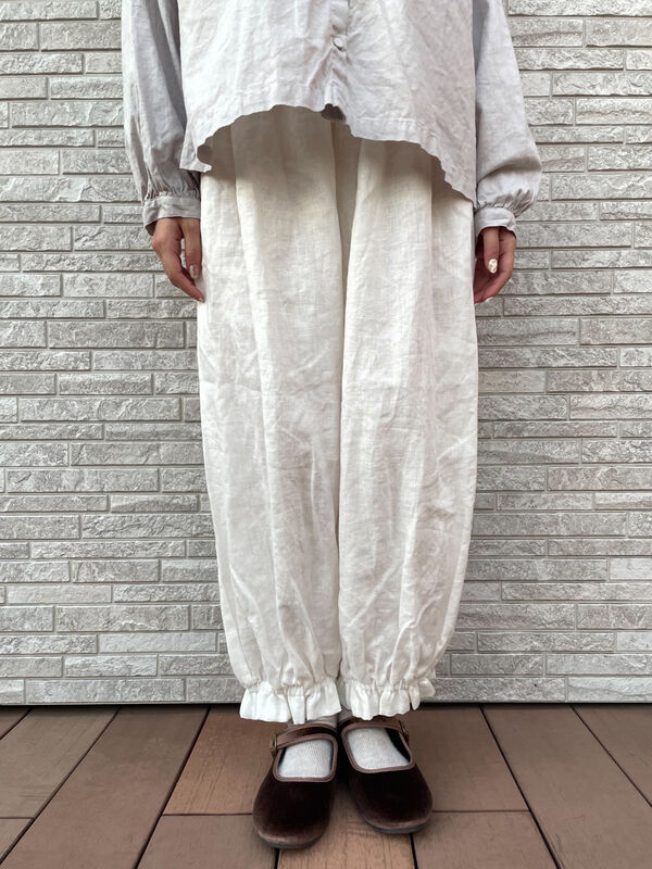 サマンサモスモス立川店限定復刻リネン裾フリルギャザーパンツオフ
