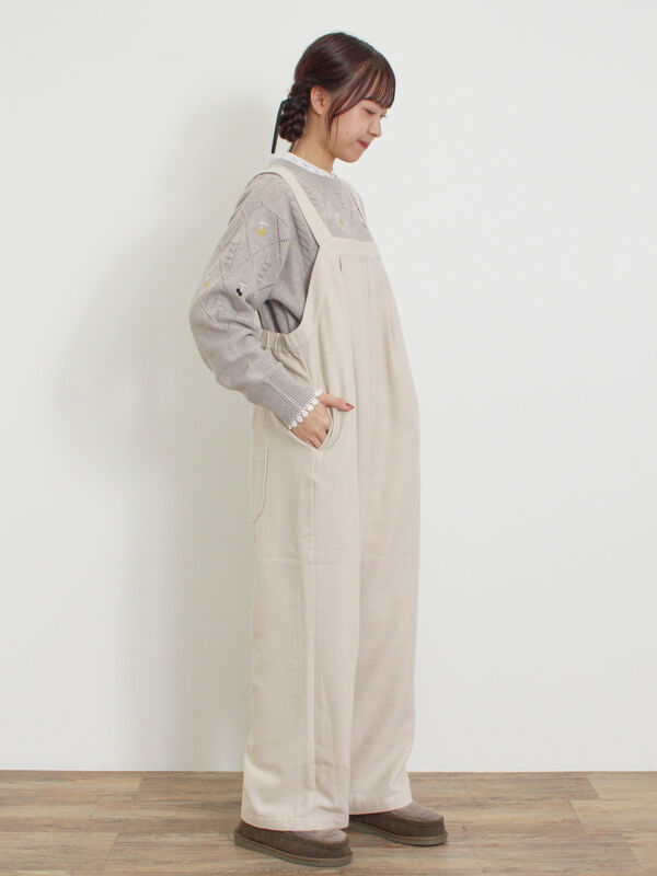 セール】 ウール混タックサロペット（ブラック/ワンピース/サロペット