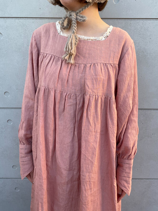 立川店/EC限定】リネンハンドカバーギャザーワンピース（ブラック