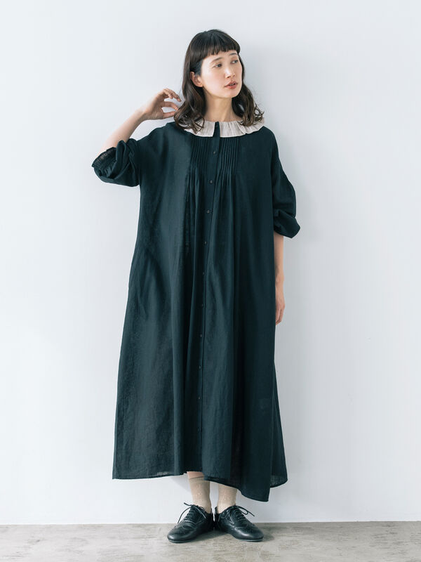 セール】 【kazumi×Samansa Mos2】フリルカラーワンピース（ブラック