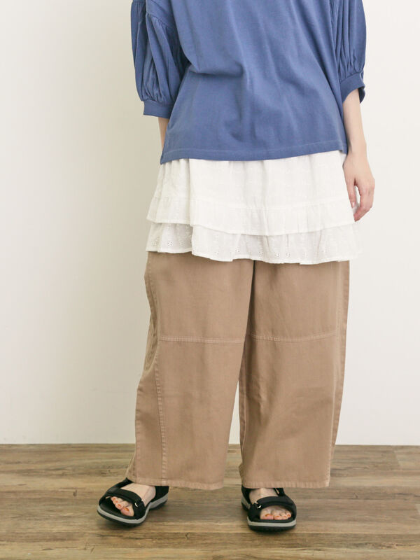 セール】 製品染めバイオ加工切替パンツ（チャコールグレー/ベージュ