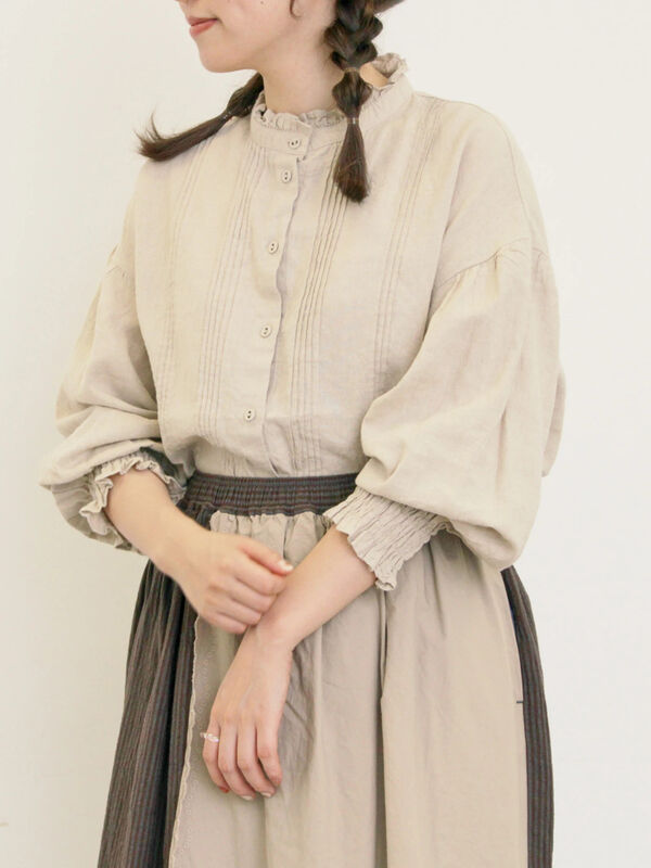セール】 【Cross×Linen】ピンタックブラウス（オフホワイト/ブラック