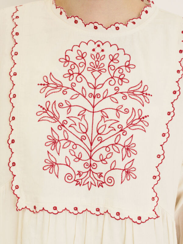 セール】 【S/Mサイズ】配色刺繍ワンピース（グレー/ブラック/レッド