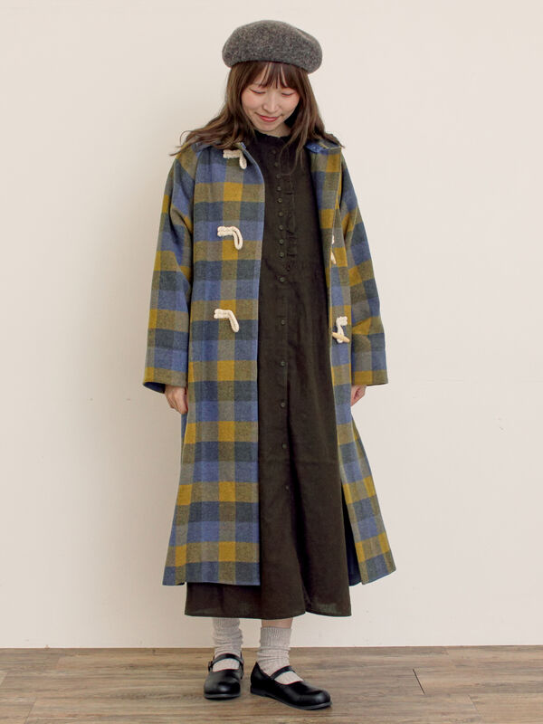 セール】 [タスマニアウール]2WAY襟ロングコート（ブラック/ボルドー