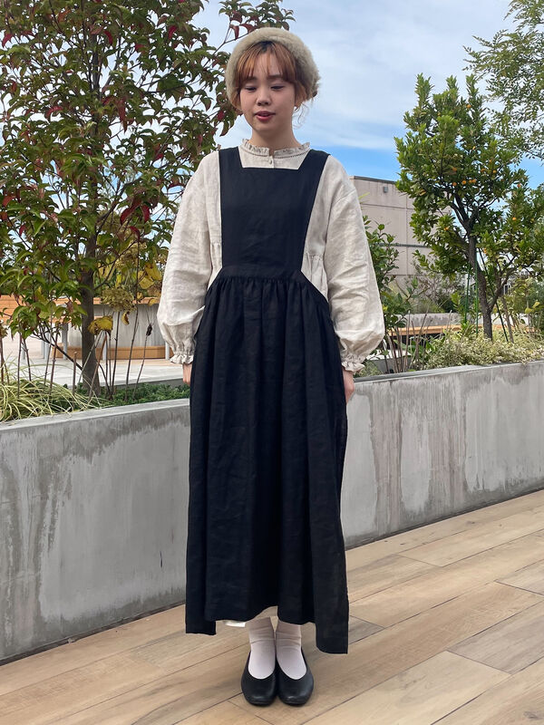 立川店/EC限定】リネンレイヤード2WAYエプロンワンピース（オフ