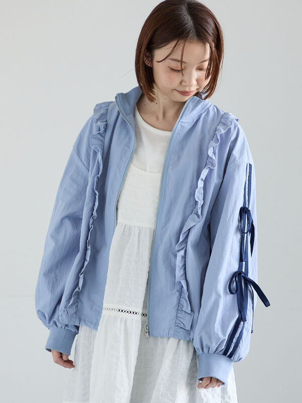 期間限定】 フリルトラックジャケット（オフホワイト/ブラック