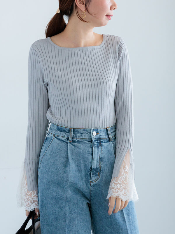 メゾンエシェル/レースカフスリブニット レースカフスリブニット