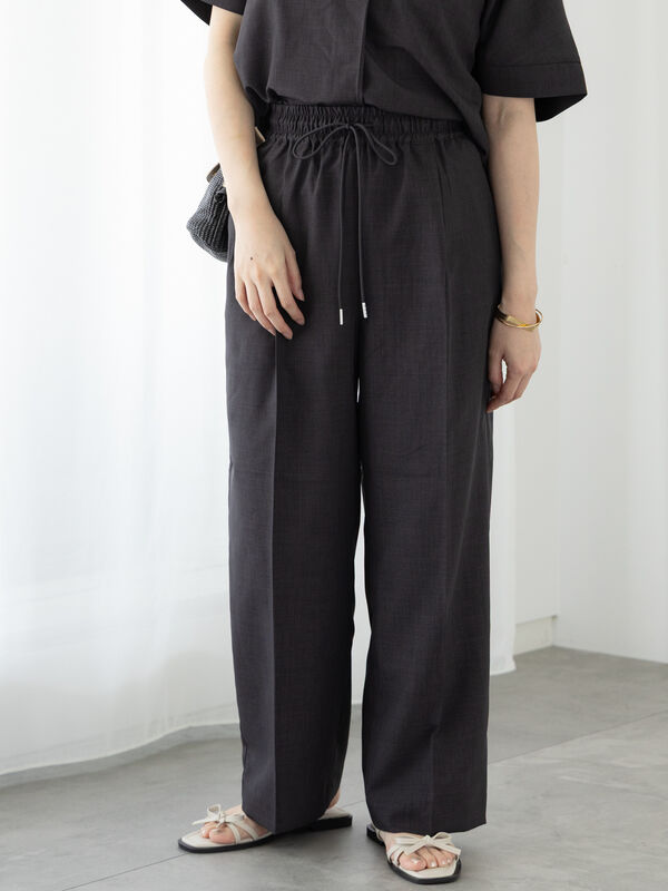 セール】 【セットアップ可】麻調イージーパンツ（チャコールグレー