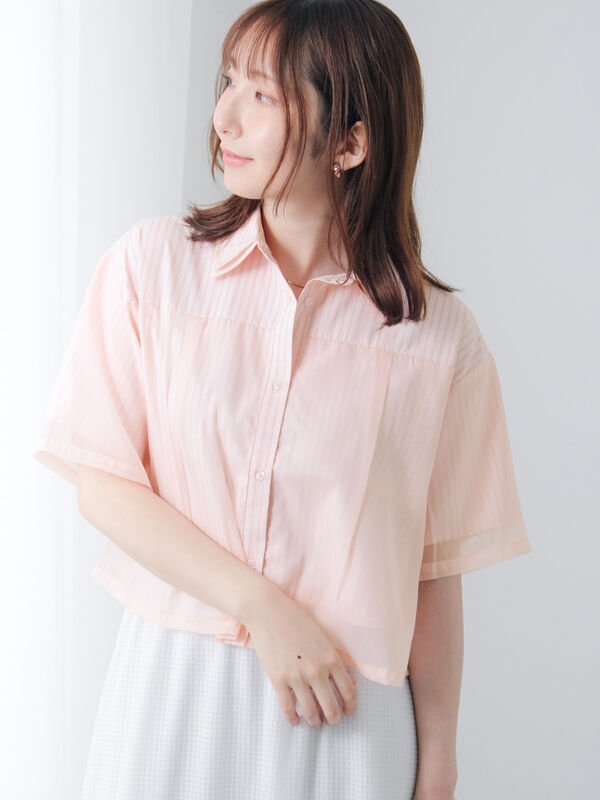 セール】 オーガンジードッキングシャツ（オフホワイト/ピンク/ブルー