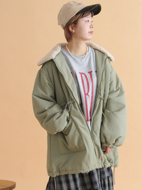 セール】 襟ボア中綿ジャケット（ブラック/カーキ/キナリ/アウター